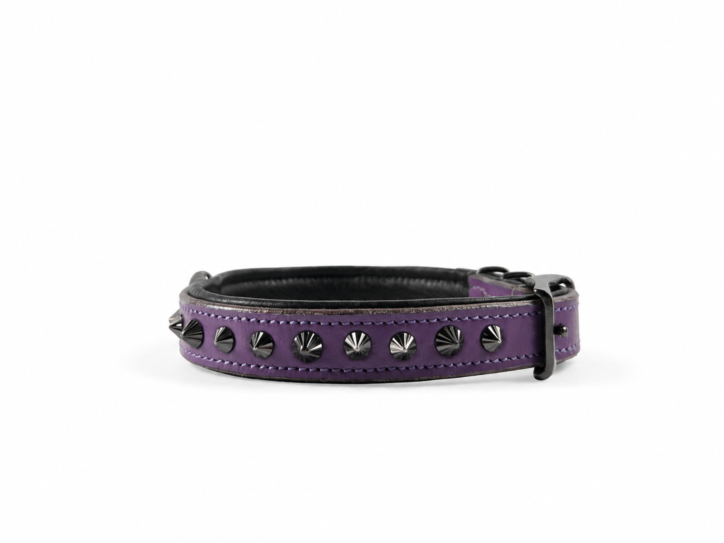 Hand Made Leather Dog Collar - Ruthless Purple & Black (Slim Fit)