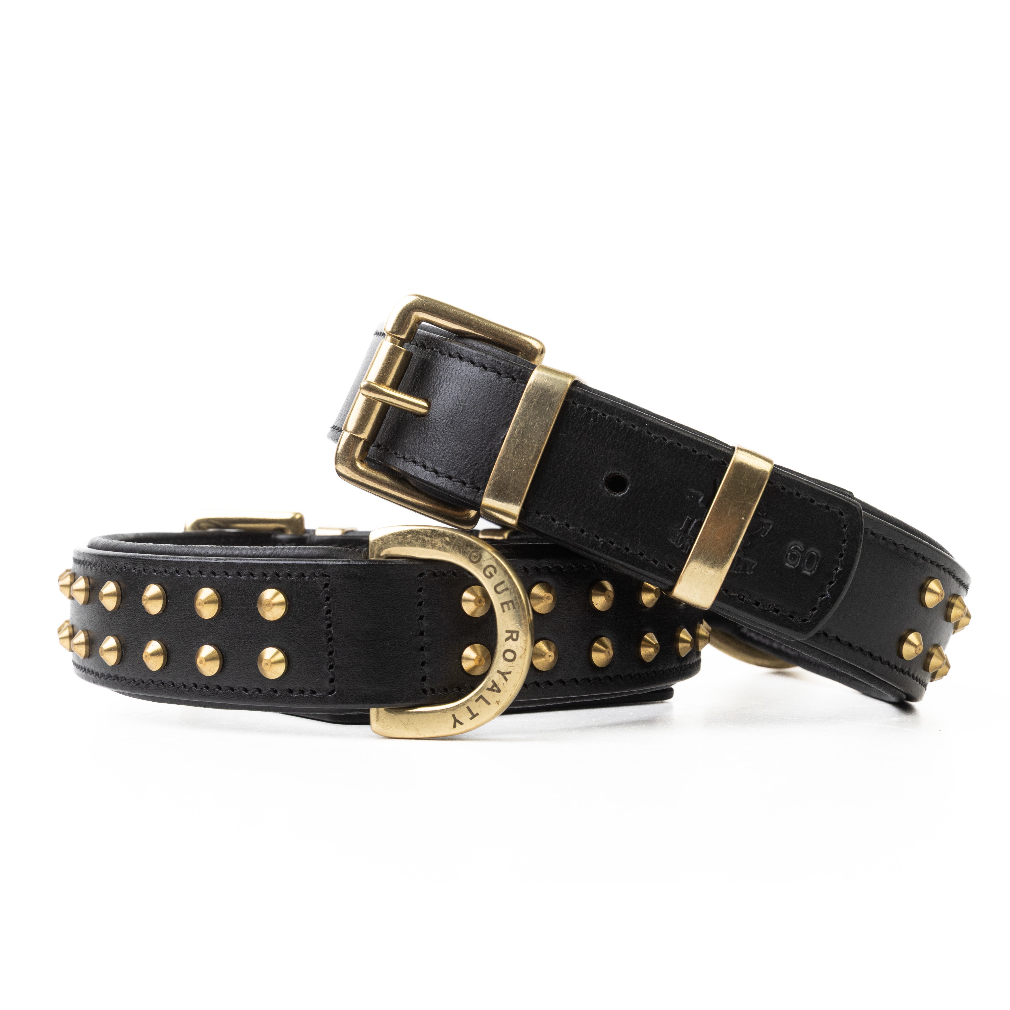 Hand Made Leather Dog Collar - RuffNeck Black & Brass (Regular Fit)