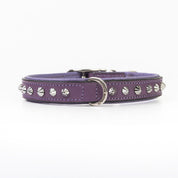 Hand Made Leather Dog Collar - Imperial Purple & Chrome (Slim Fit)