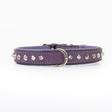 Hand Made Leather Dog Collar - Imperial Purple & Chrome (Slim Fit)