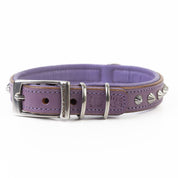 Hand Made Leather Dog Collar - Imperial Purple & Chrome (Slim Fit)
