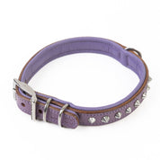 Hand Made Leather Dog Collar - Imperial Purple & Chrome (Slim Fit)