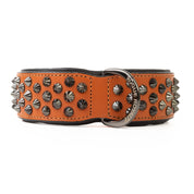 Hand Made Leather Dog Collar - Ruthless Orange & Black (Wide Fit)