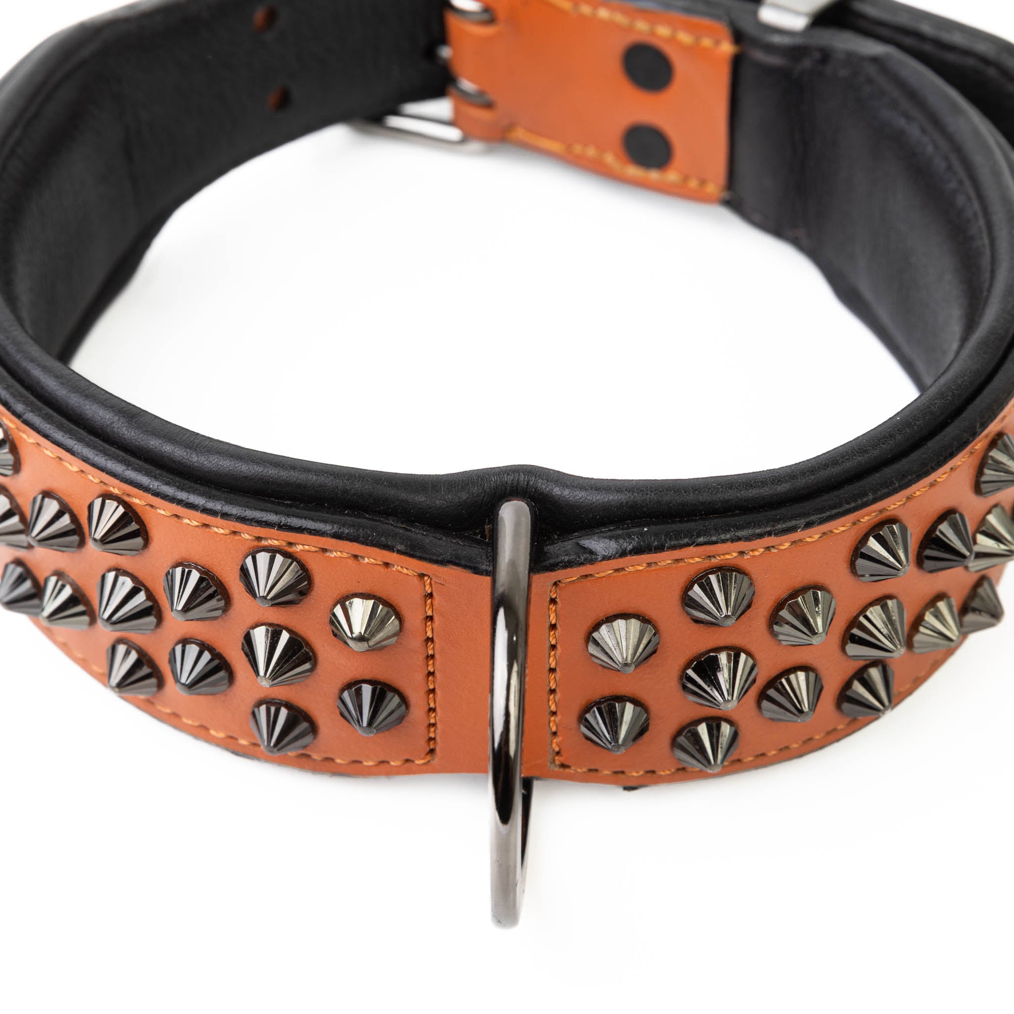 Hand Made Leather Dog Collar - Ruthless Orange & Black (Wide Fit)