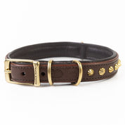 Hand Made Leather Dog Collar - Ruthless Brown & Brass (Slim Fit)