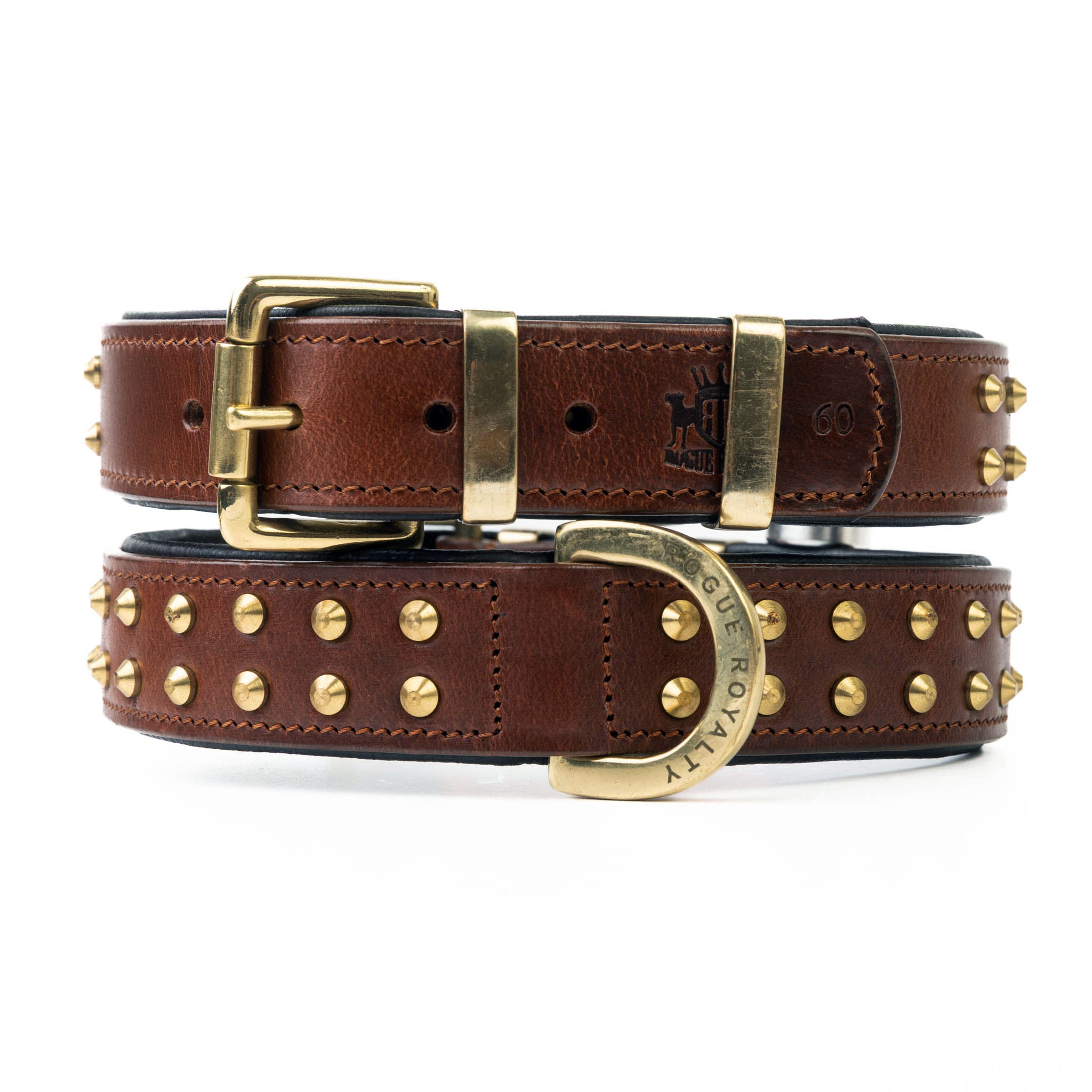 Hand Made Leather Dog Collar - RuffNeck Brown & Brass (Regular Fit)