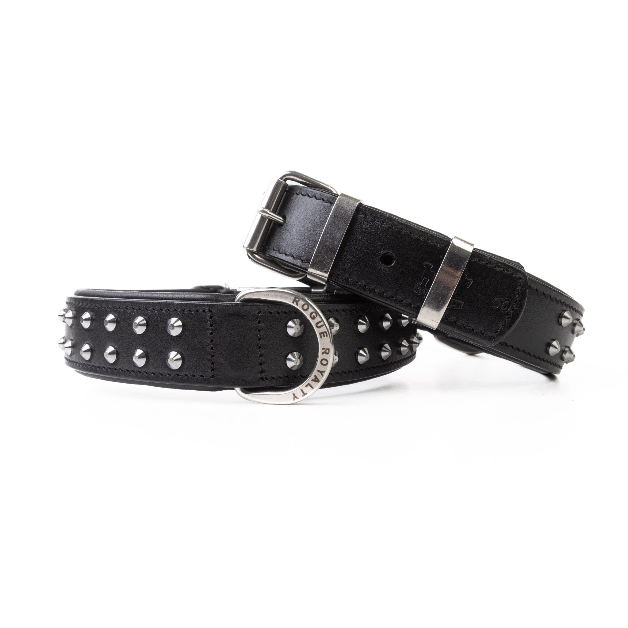 Hand Made Leather Dog Collar - RuffNeck Black & Chrome (Regular Fit)