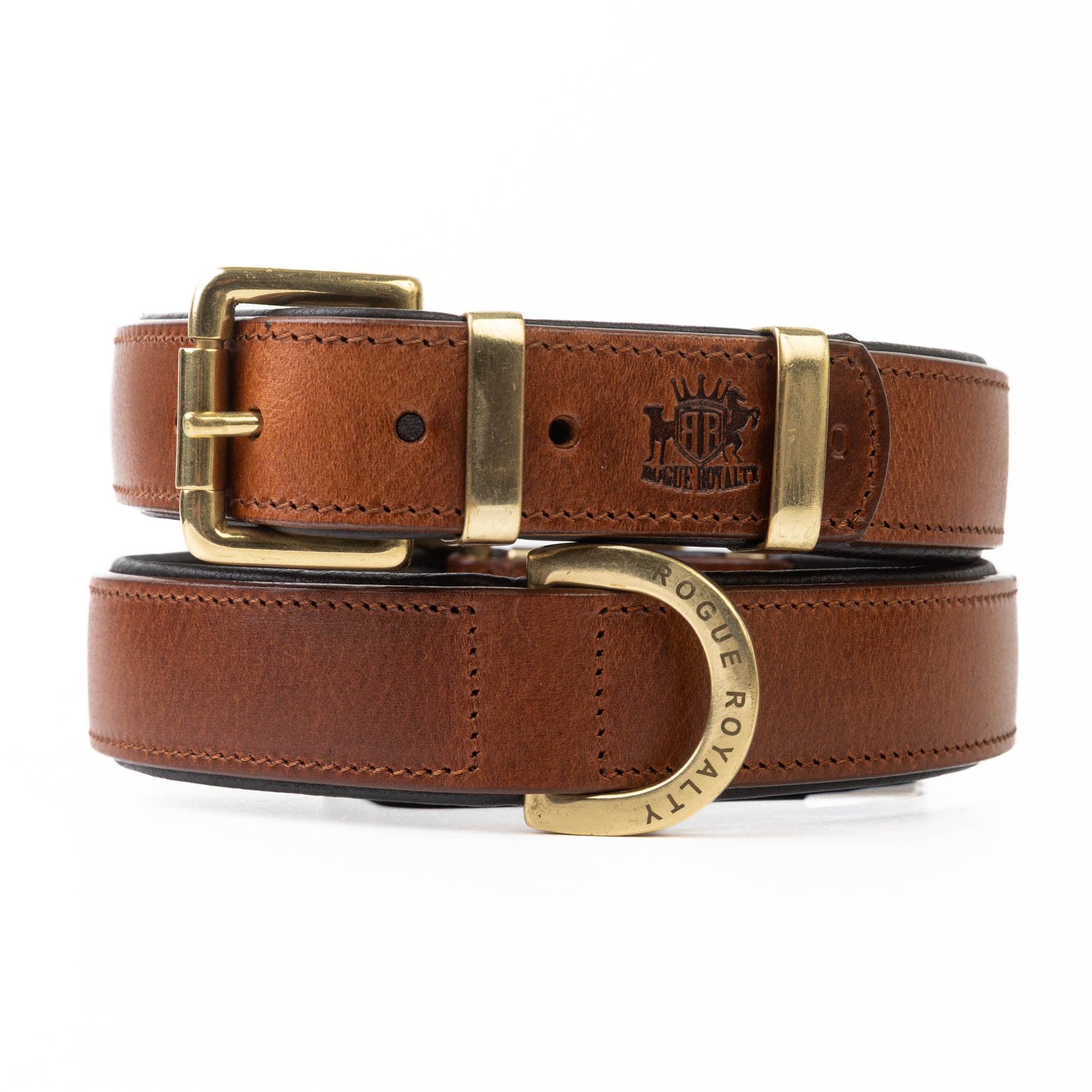 Leather Dog Collar - Classic Brown & Brass (Regular Fit)
