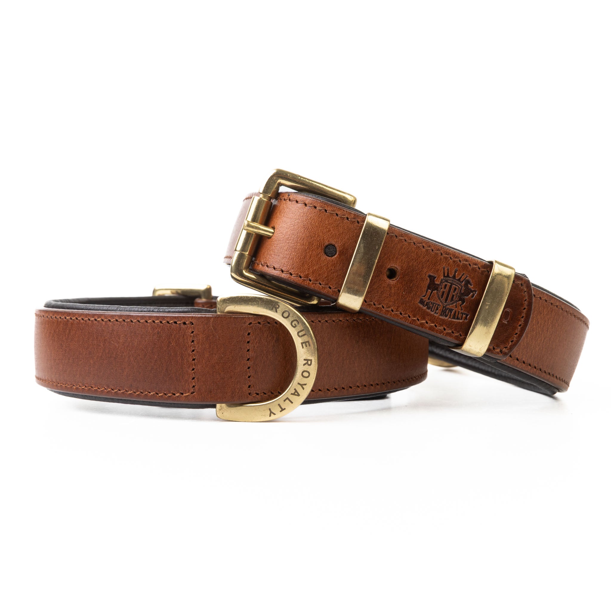 Leather Dog Collar - Classic Brown & Brass (Regular Fit)