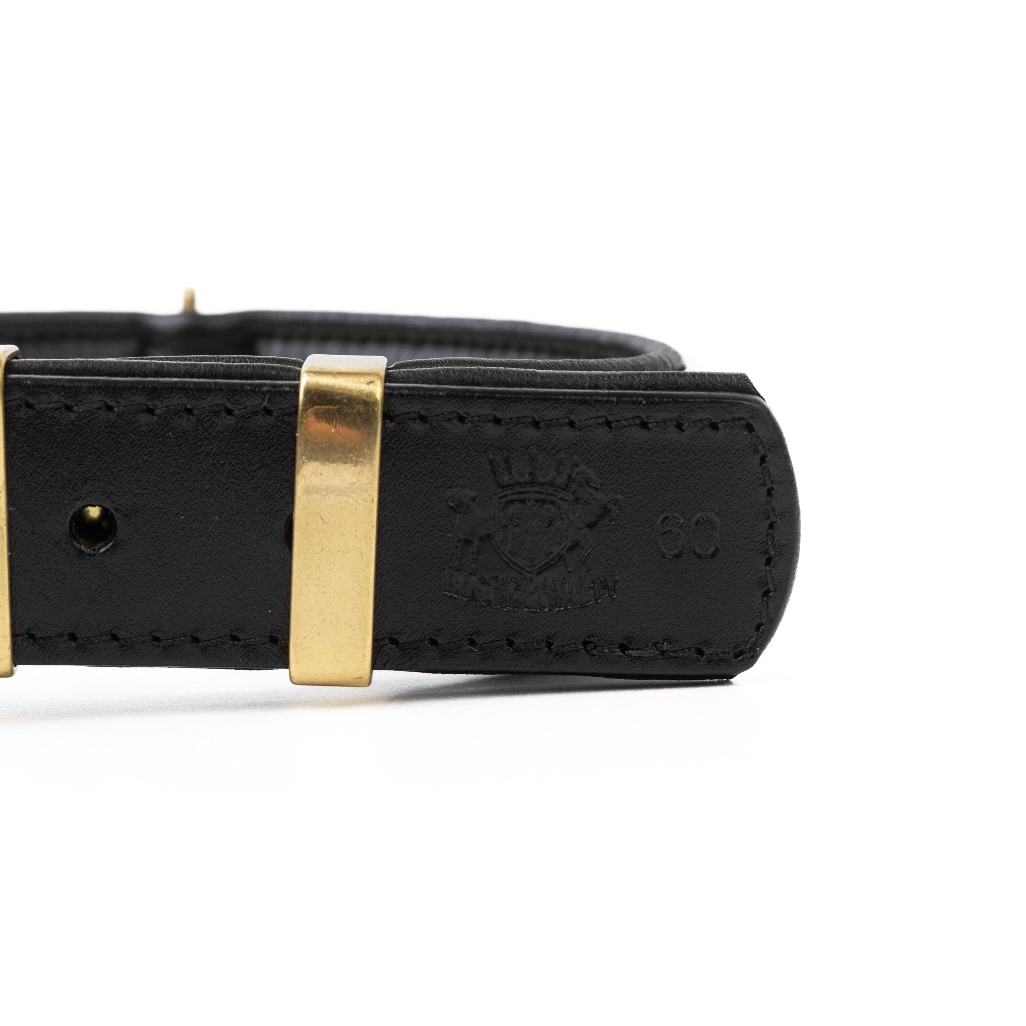 Hand Made Leather Dog Collar - Classic Black & Brass (Regular Fit)