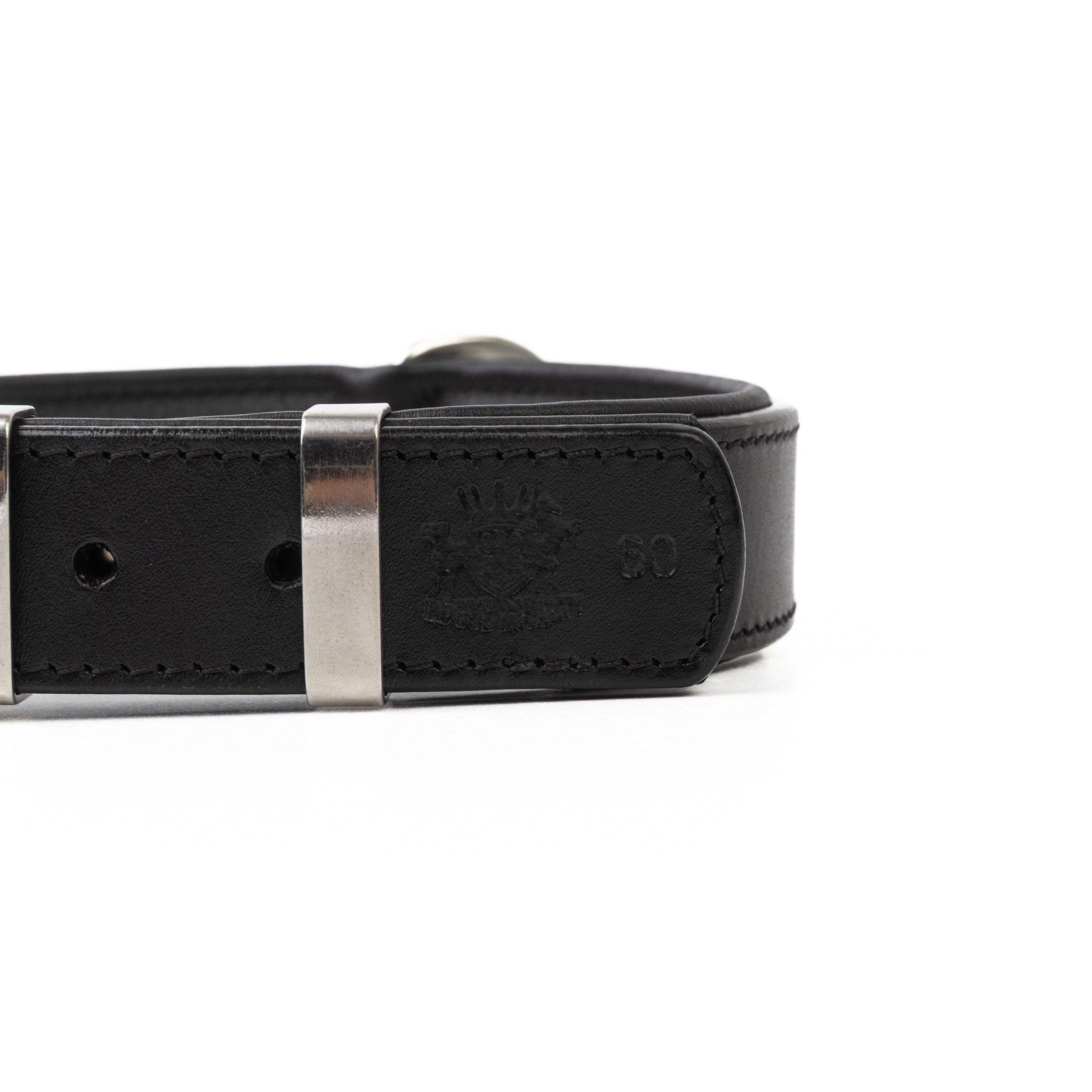 Handmade Leather Dog Collar - Classic Black & Chrome (Regular Fit)