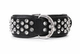 Hand Made Leather Dog Collar - Imperial Black & Chrome (Wide Fit)