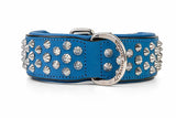 Hand Made Leather Dog Collar - Imperial Blue & Chrome (Wide Fit)