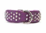 Hand Made Leather Dog Collar - Imperial Purple & Chrome (Wide Fit)