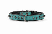 Hand Made Leather Dog Collar - Ruthless Teal & Black (Slim Fit)