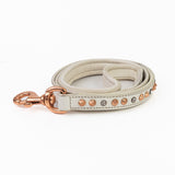 Leather Dog Leash - Iced Out Rose Gold (Slim)