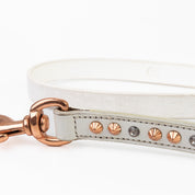 Leather Dog Leash - Iced Out Rose Gold (Slim)