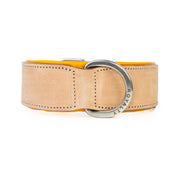 Hand Made Leather Dog Collar - Classic Buckskin & Chrome (Wide Fit)