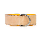 Hand Made Leather Dog Collar - Classic Buckskin & Chrome (Wide Fit)