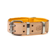Hand Made Leather Dog Collar - Classic Buckskin & Chrome (Wide Fit)