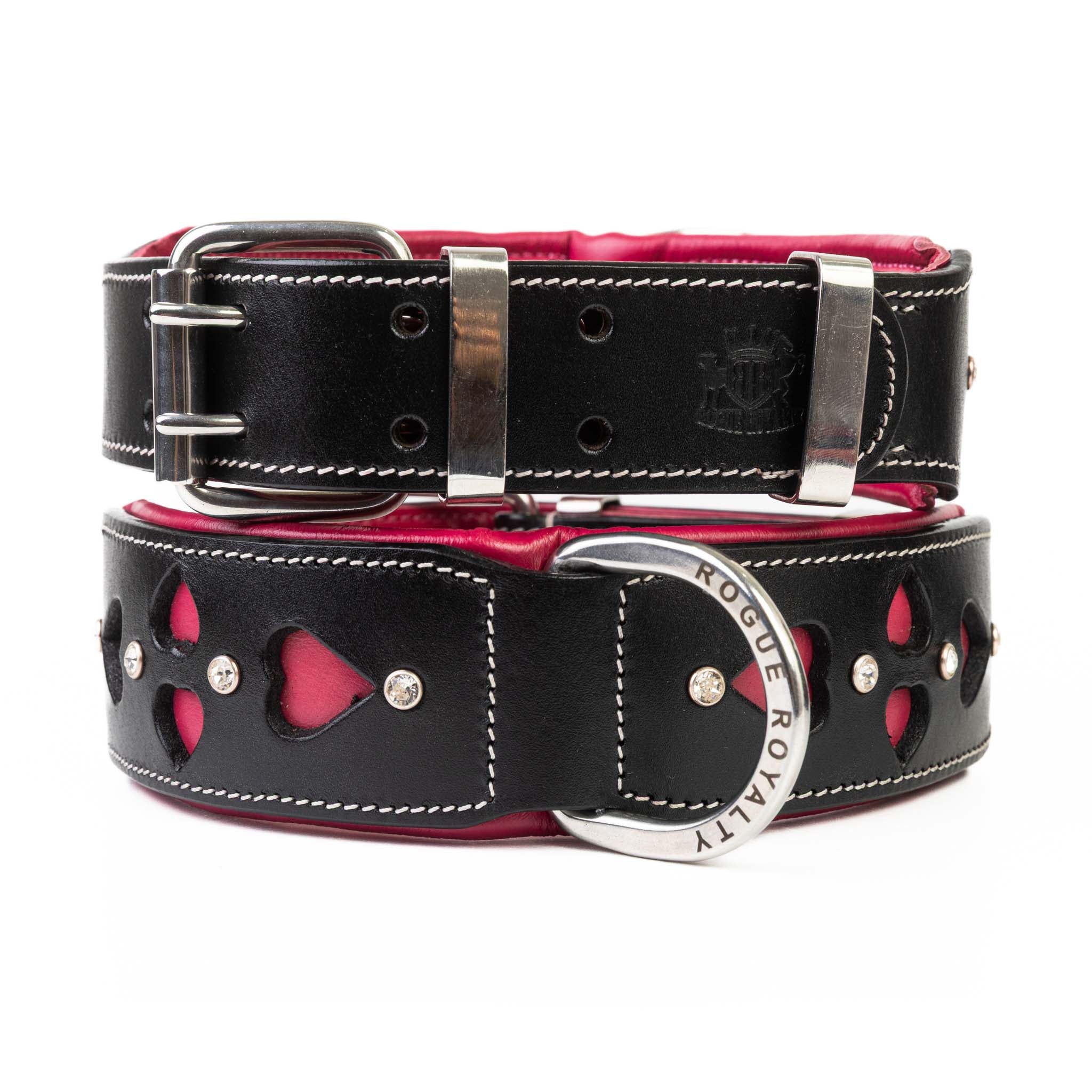 Hand Made Leather Dog Collar - Queen of Hearts (Wide Fit)