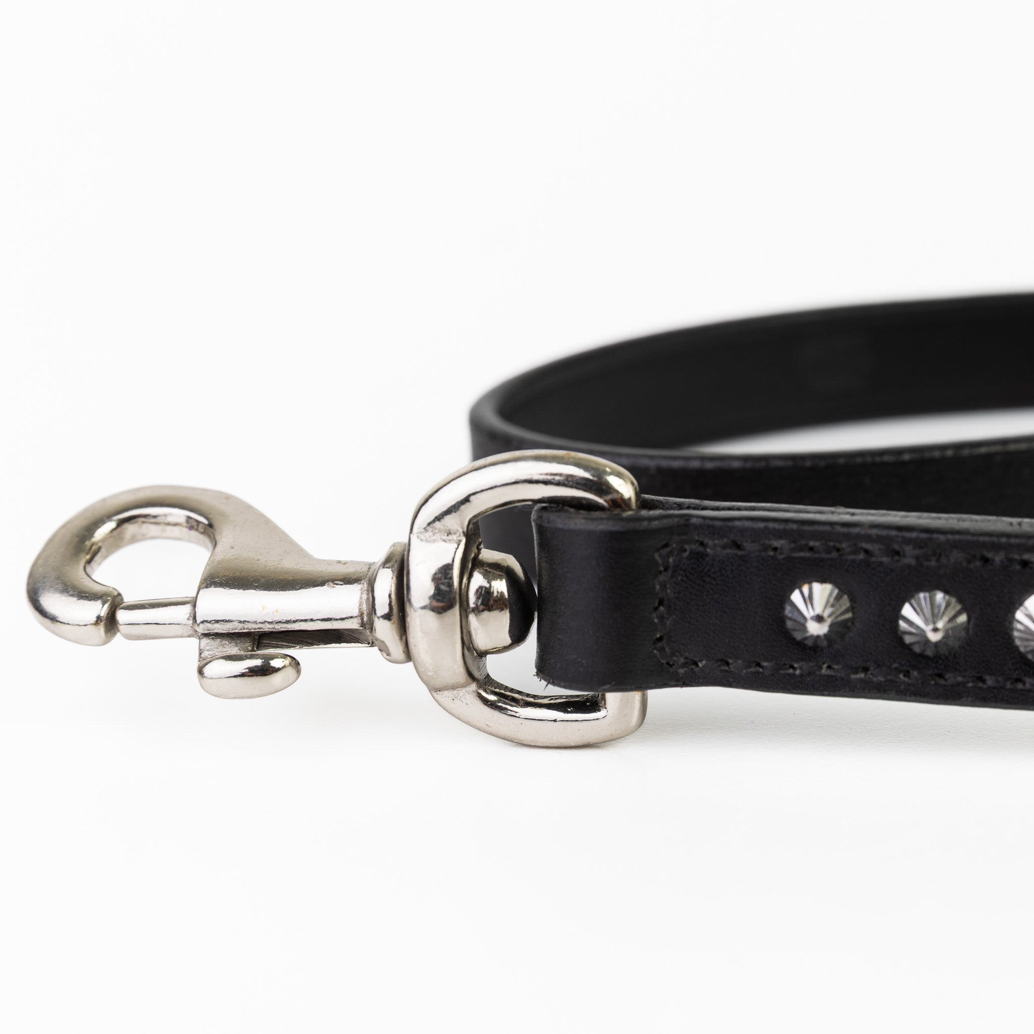 Leather Dog Leash - Imperial Black & Chrome Leash (Slimline)