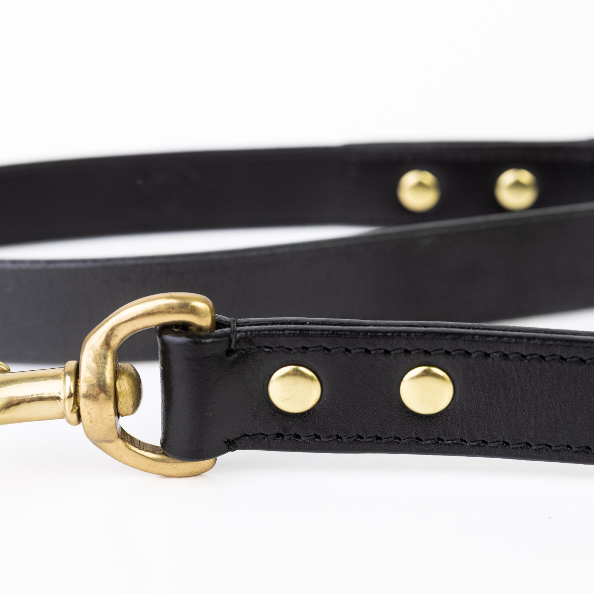 Leather Dog Leash - Classic Black & Brass Leash (Standard)