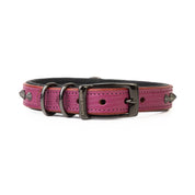 Hand Made Leather Dog Collar - Ruthless Pink & Black (Slim Fit)