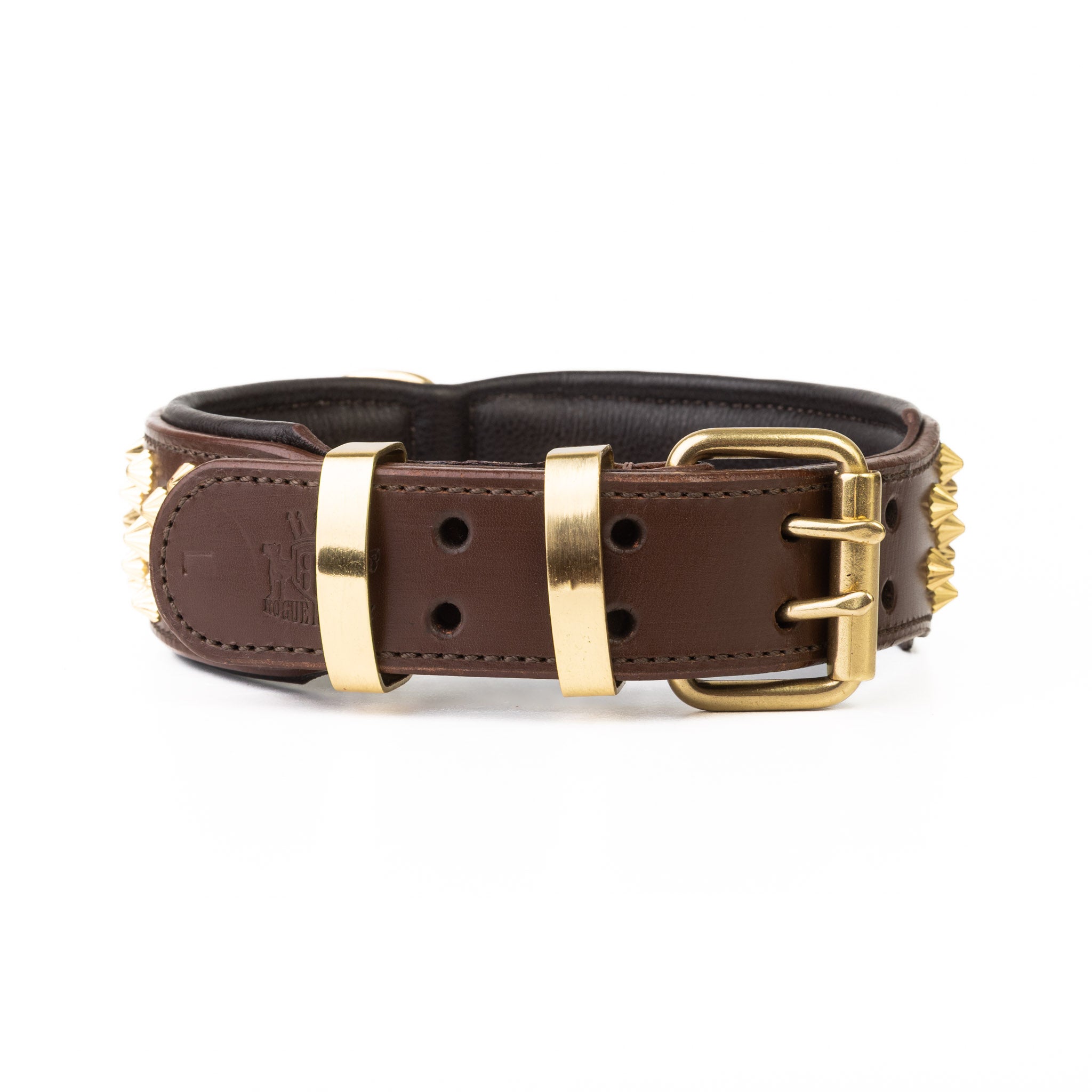 Hand Made Leather Dog Collar - Ruthless Brown & Brass (Wide Fit)