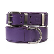 Hand Made Leather Dog Collar - Classic Purple & Chrome (Wide Fit)