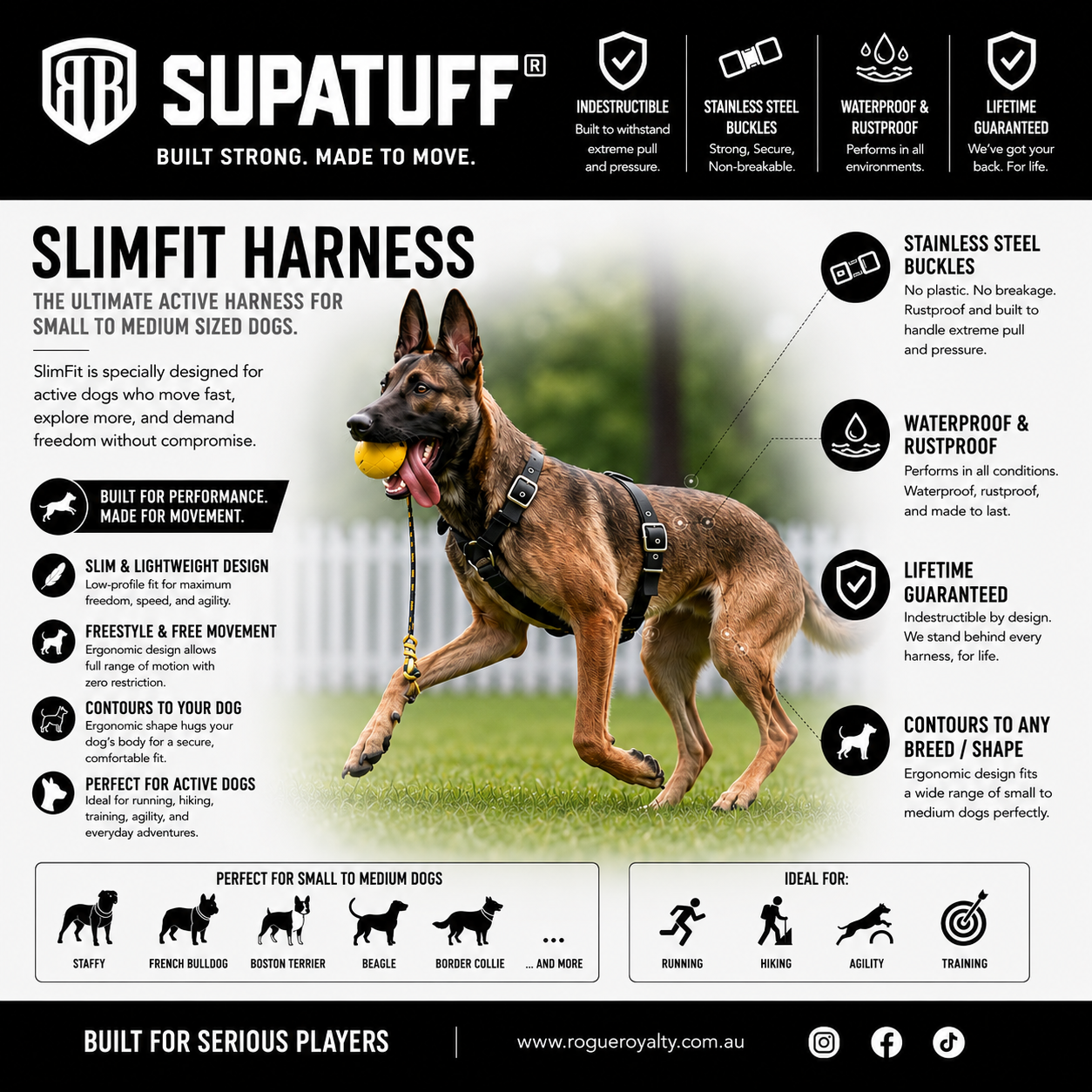 SUPATUFF® Strong Dog Harness – Black | Slim Fit