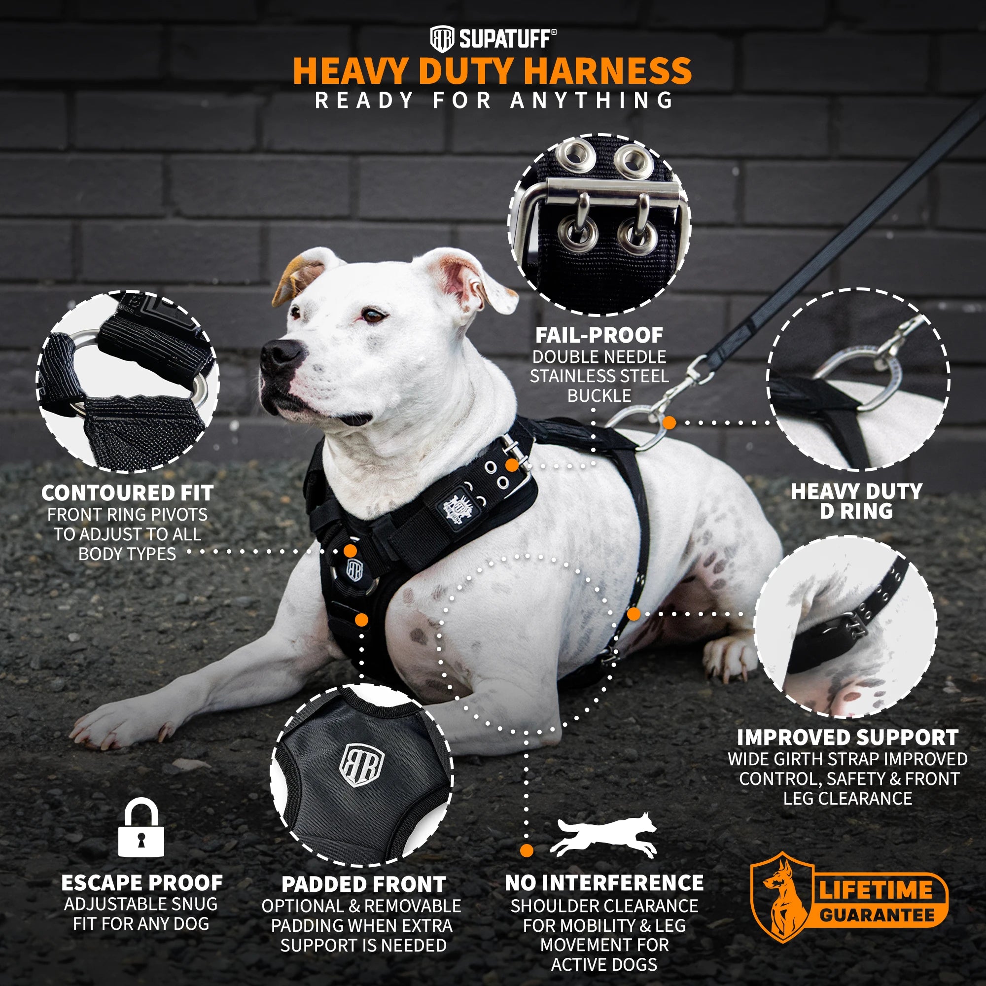 SUPATUFF® Heavy Duty Dog Harness – Black | Wide Fit