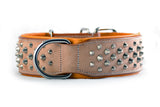 Hand Made Leather Dog Collar - RuffNeck Buckskin & Chrome (Wide Fit)