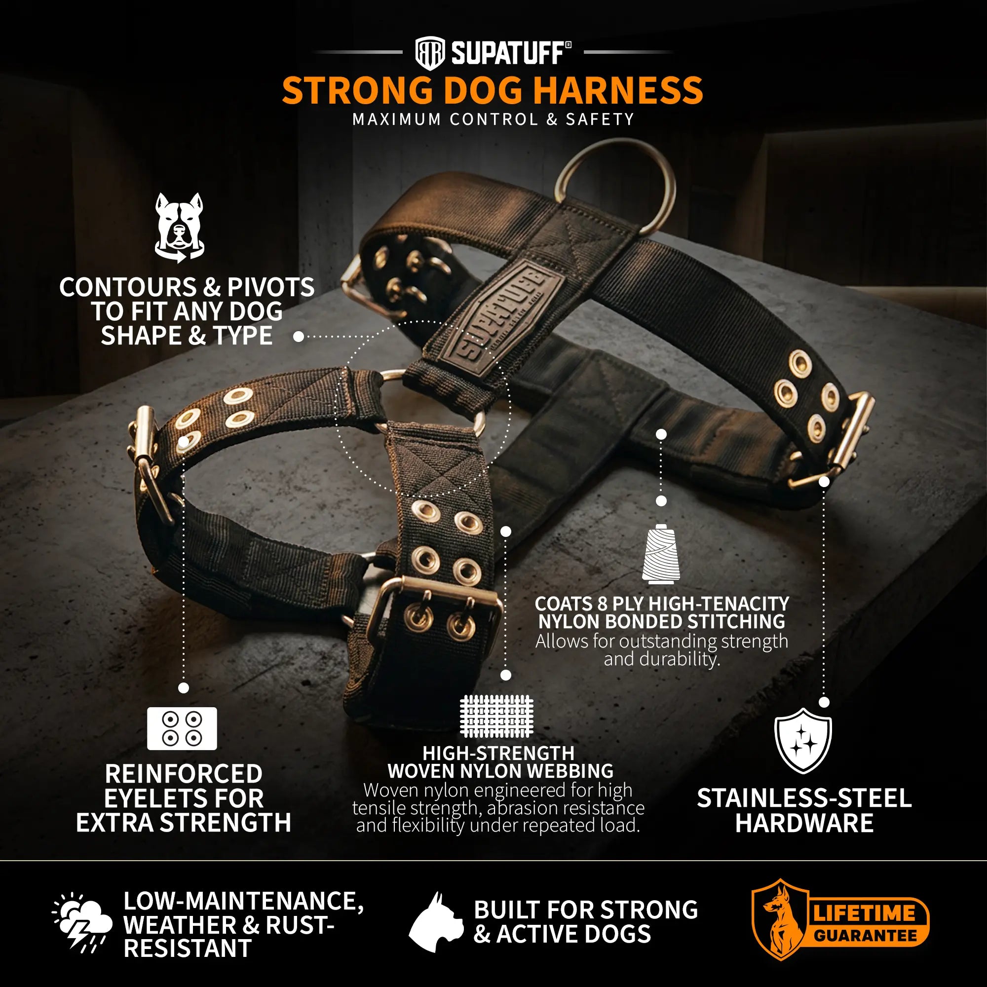 SUPATUFF® Strong Dog Harness – Black | Regular Fit