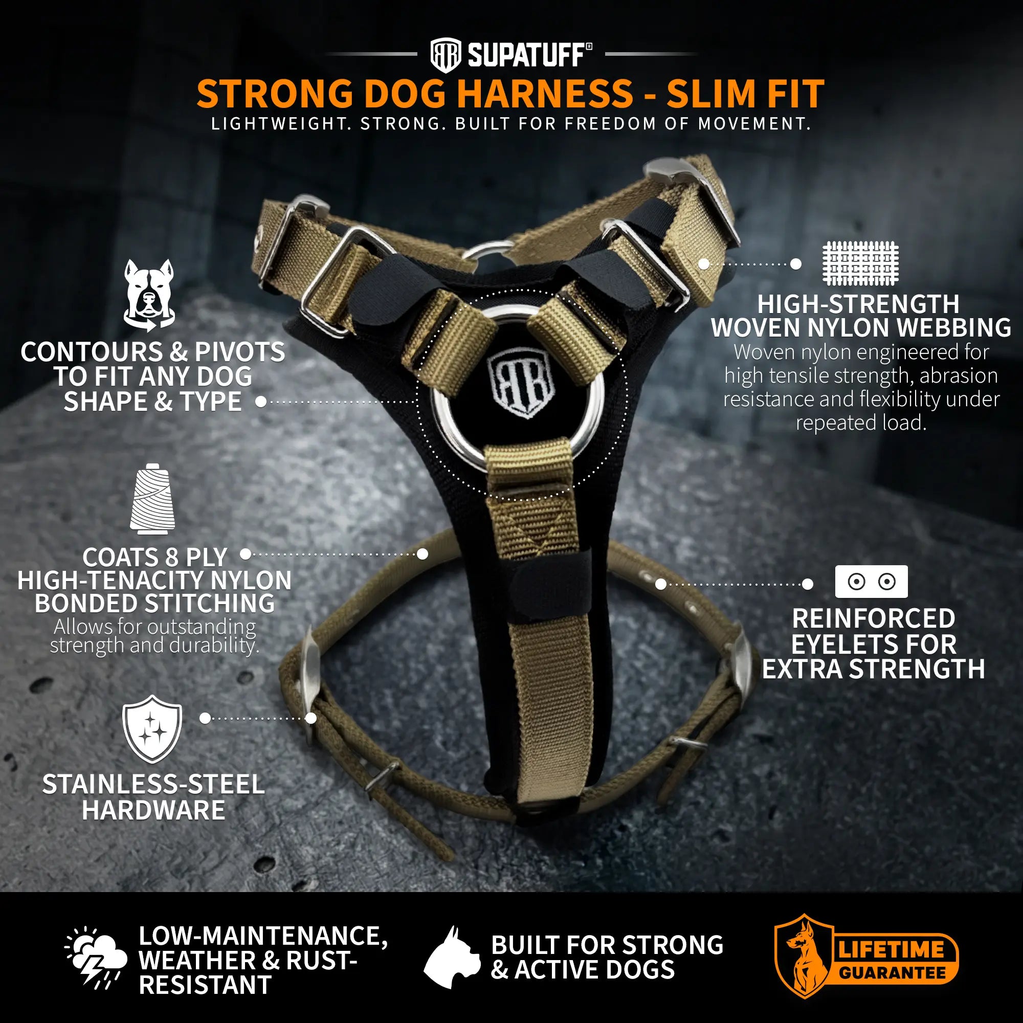 SUPATUFF® Strong Dog Harness – Black | Slim Fit