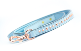 Leather Dog Leash - Imperial Baby Blue & Rose Gold Dog Leash (Slimline)