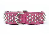 Hand Made Leather Dog Collar - Imperial Dusky Pink & Chrome (Wide Fit)
