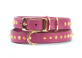 Hand Made Leather Dog Collar - Imperial Dusky Pink & Rose Gold (Slim Fit)