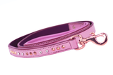 Leather Dog Leash - Baby Pink Crystal & Rose Gold Leash Slimline