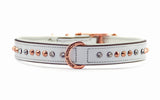 Hand Made Leather Dog Collar - White Crystal Rose Gold (Slim Fit) - Clearance